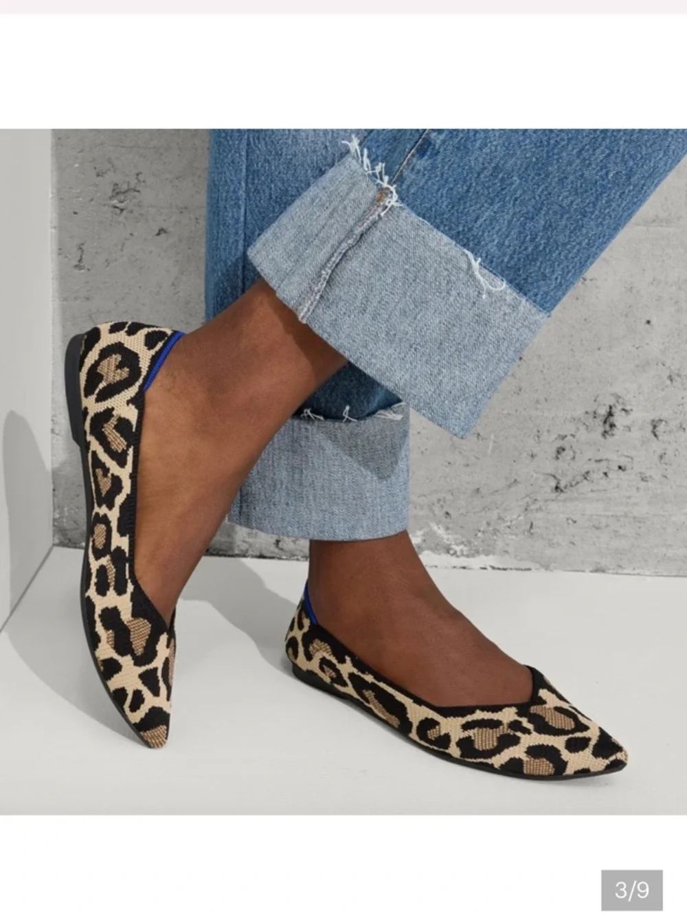 Rothy's Leopard Print Pointed Toe Flats in Black and Tan - Picture 9 of 12